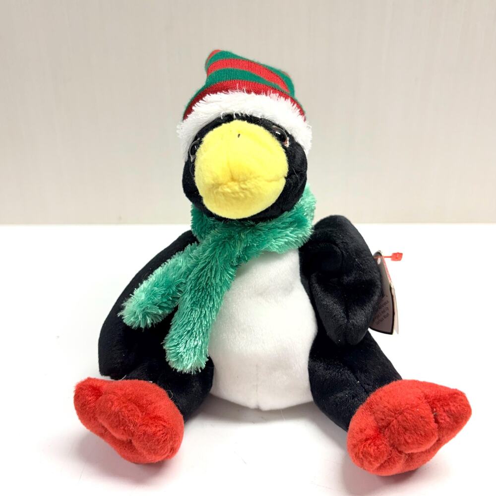 Vintage Christmas Penguin TY Beanie Baby Toboggan Plush Stuffed Animal